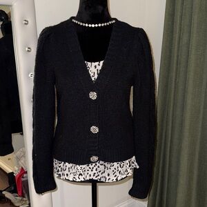 Fun Black sweater with Rhinestone Buttons. Fall jeans to holiday. Cece small